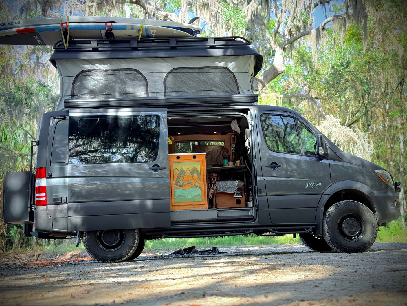 Custom grey Sprinter camper van, great for rv rental.