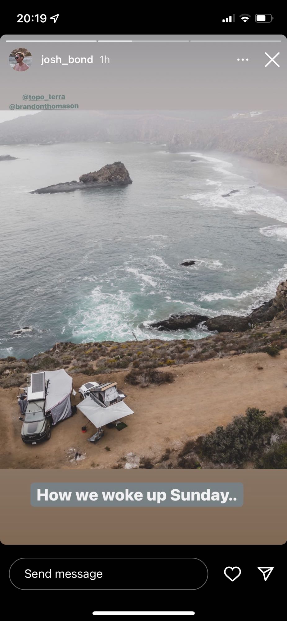 Coastal overland RV rental setup: a truck & SUV with rooftop tents by the ocean.