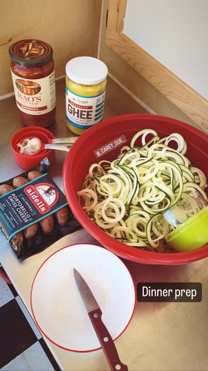 offering scenic views.|RV rental dinner prep: Zucchini noodles