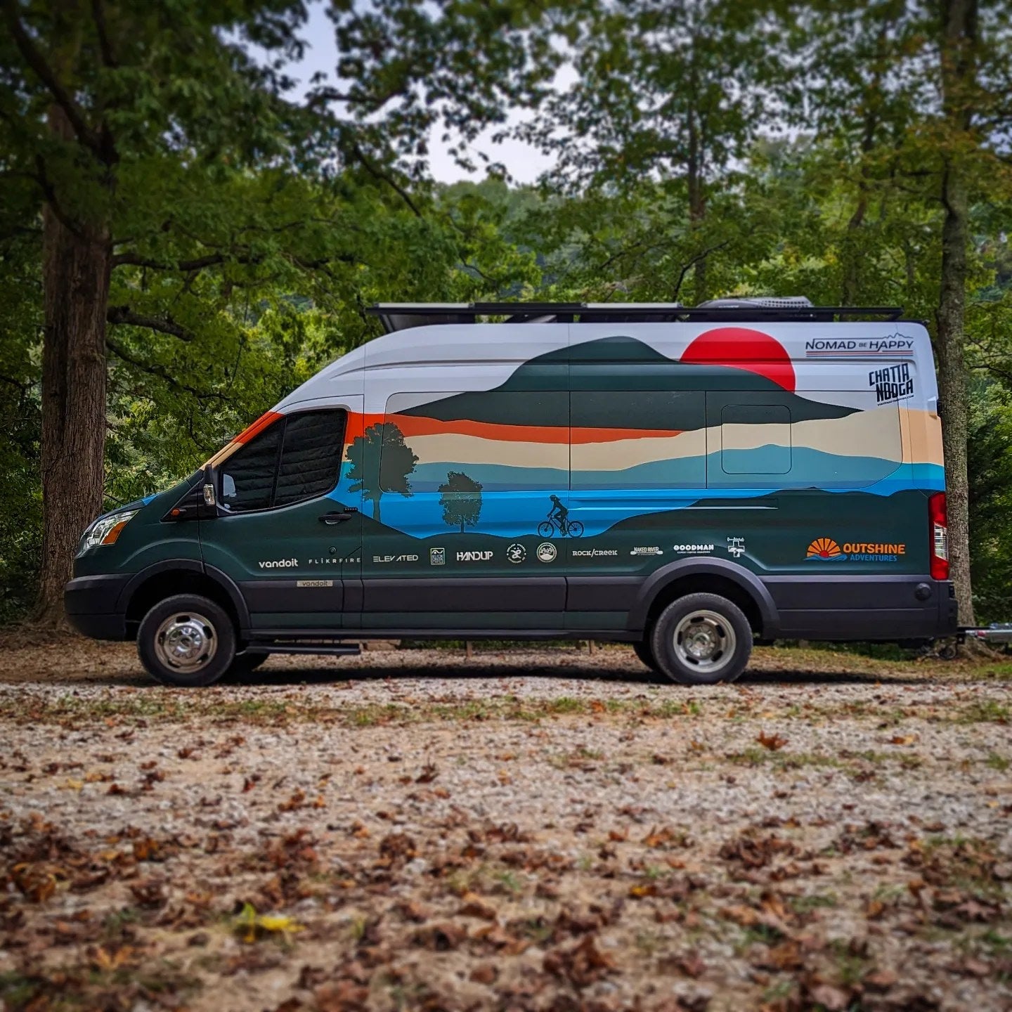 This vibrant RV rental van