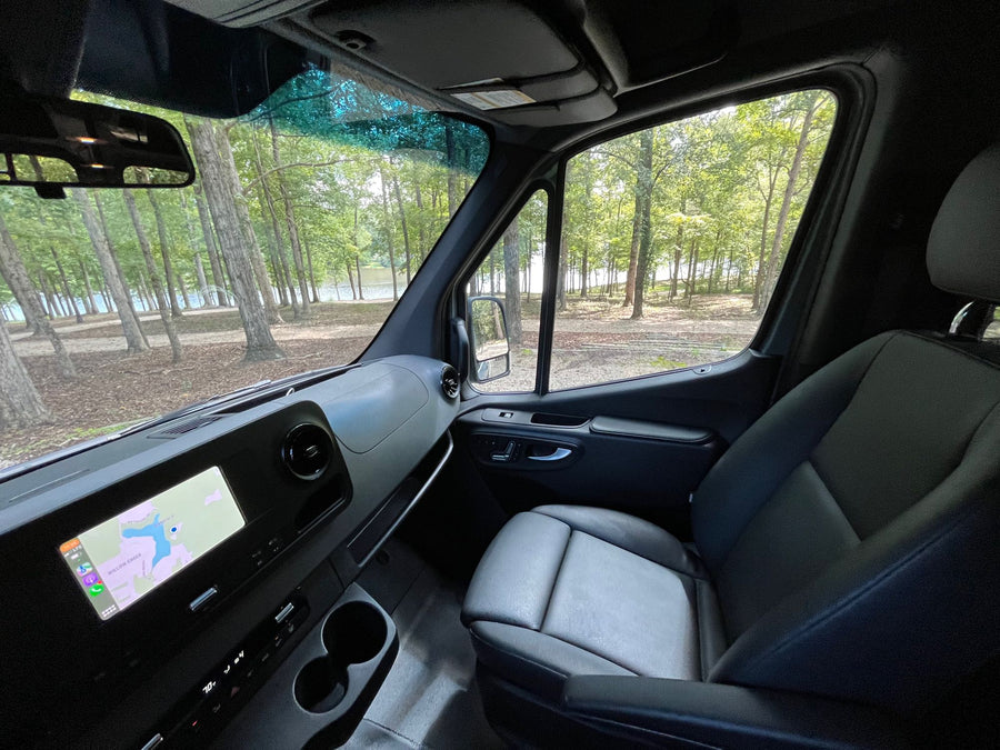 is parked outdoors
