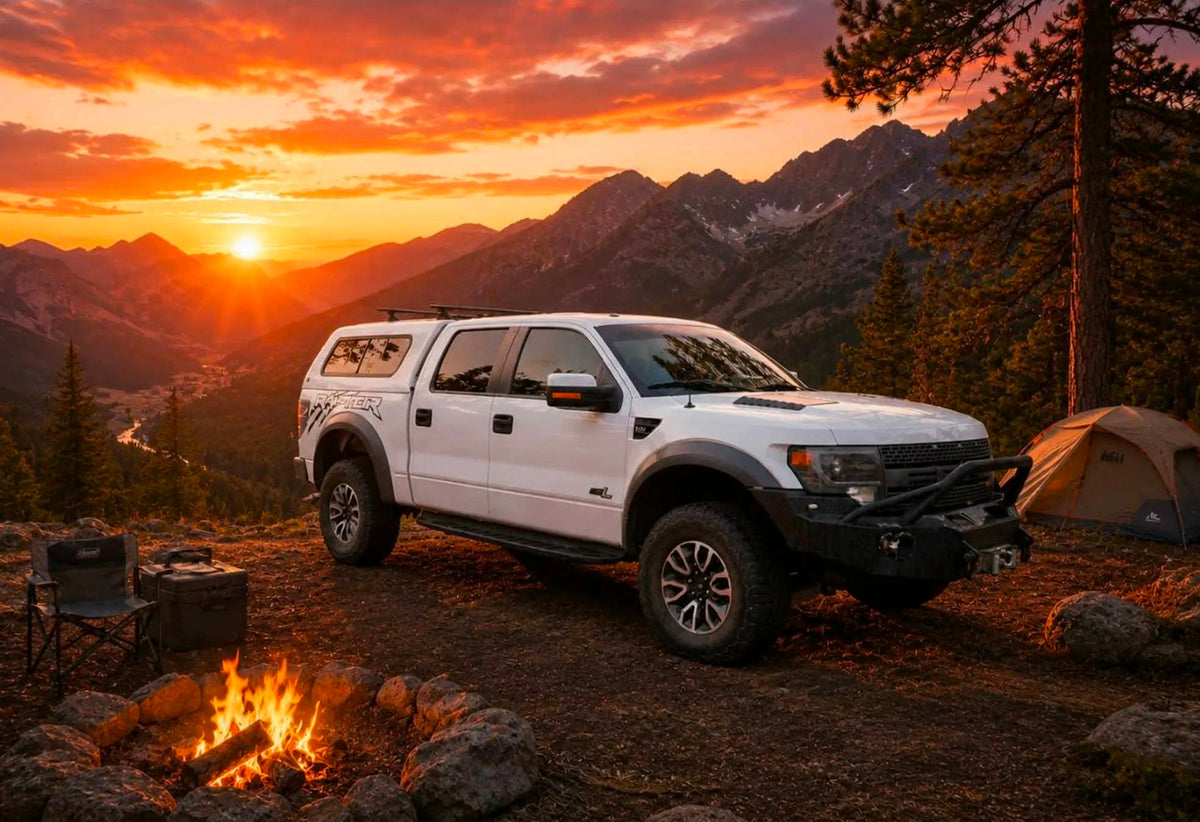 White Ford Raptor truck with tent — photo 1