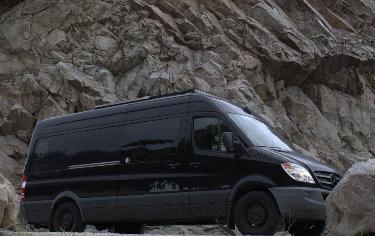 even with your dog!|Black Sprinter van RV rental