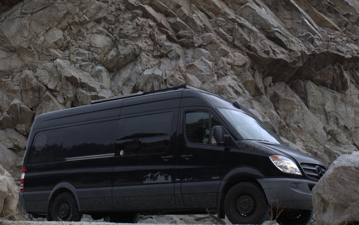 even with your dog!|Black Sprinter van RV rental