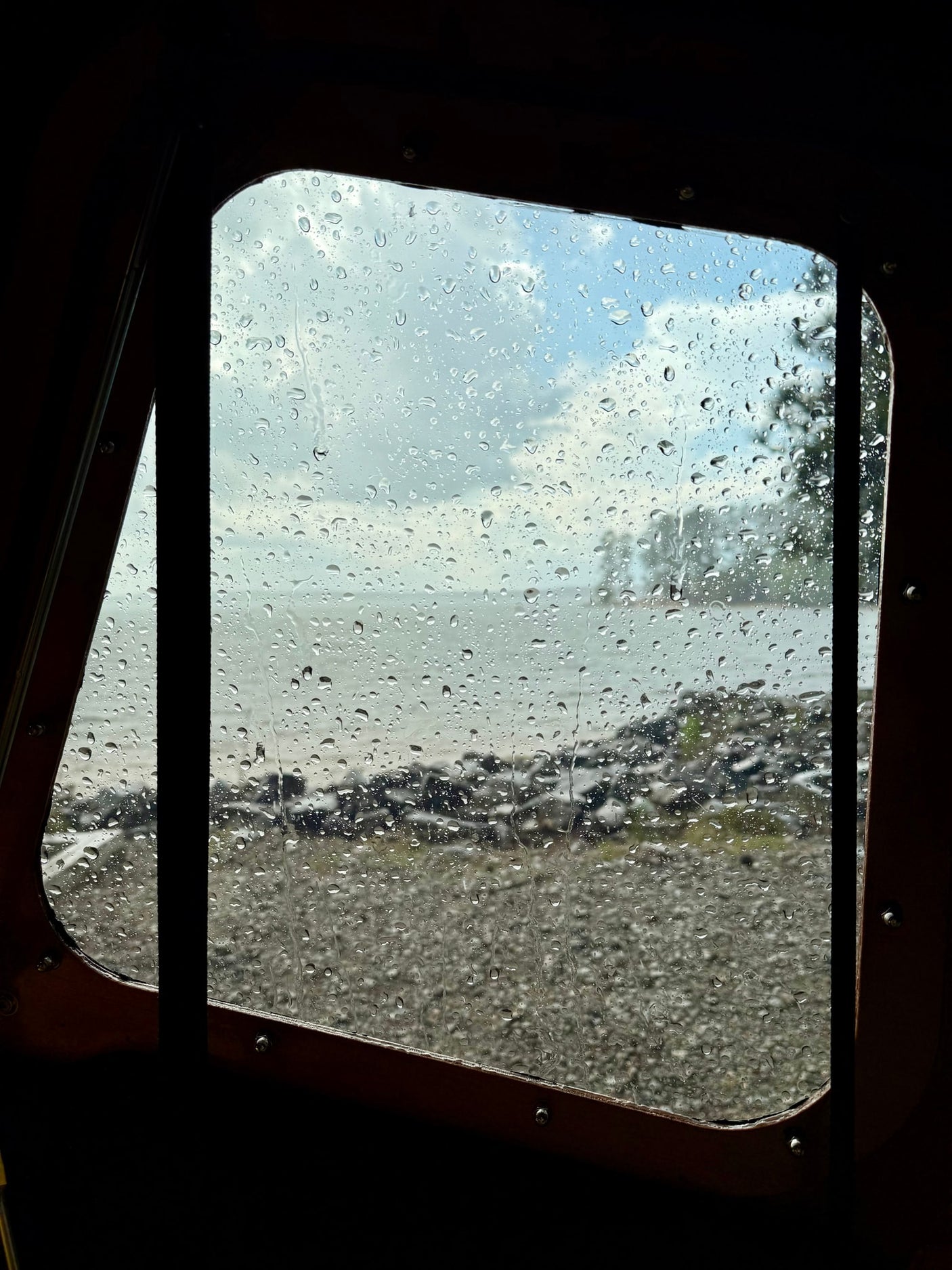 with raindrops on glass
