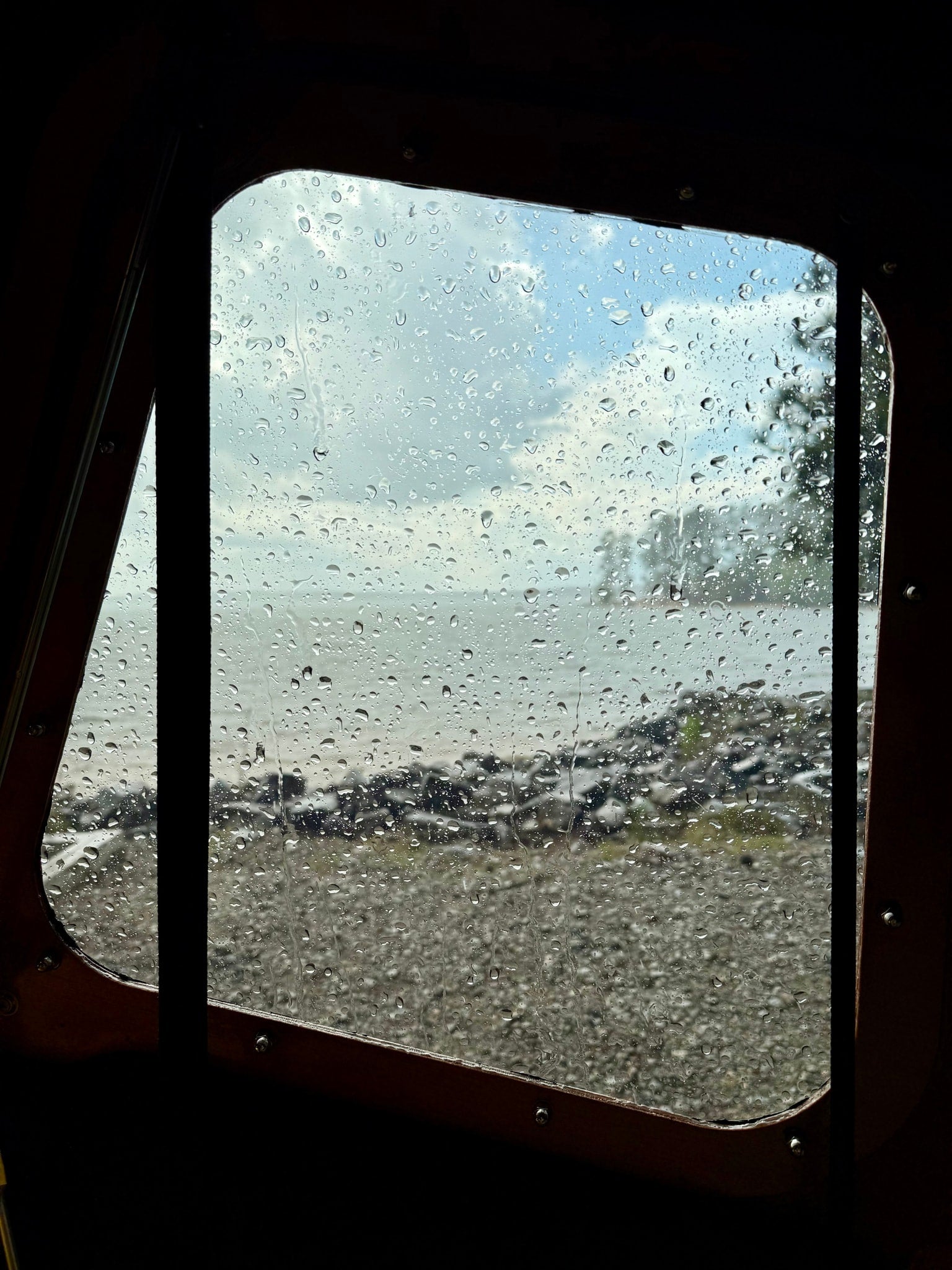 with raindrops on glass