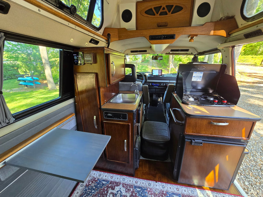 and nav screen. Perfect for your next rv rental adventure!|RV rental: Step inside this vintage camper van