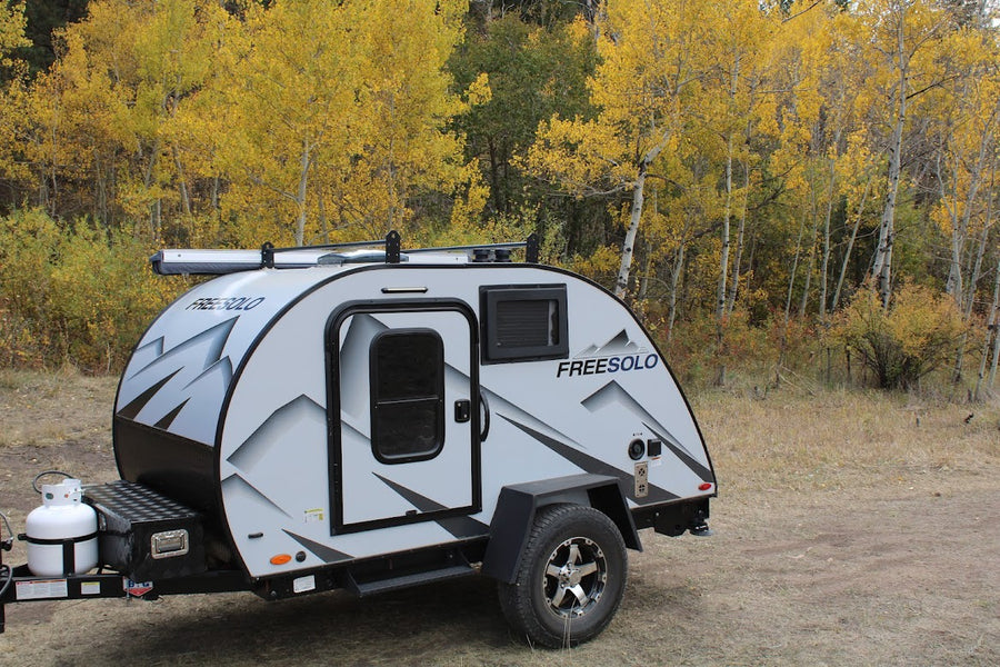 A sleek teardrop RV rental