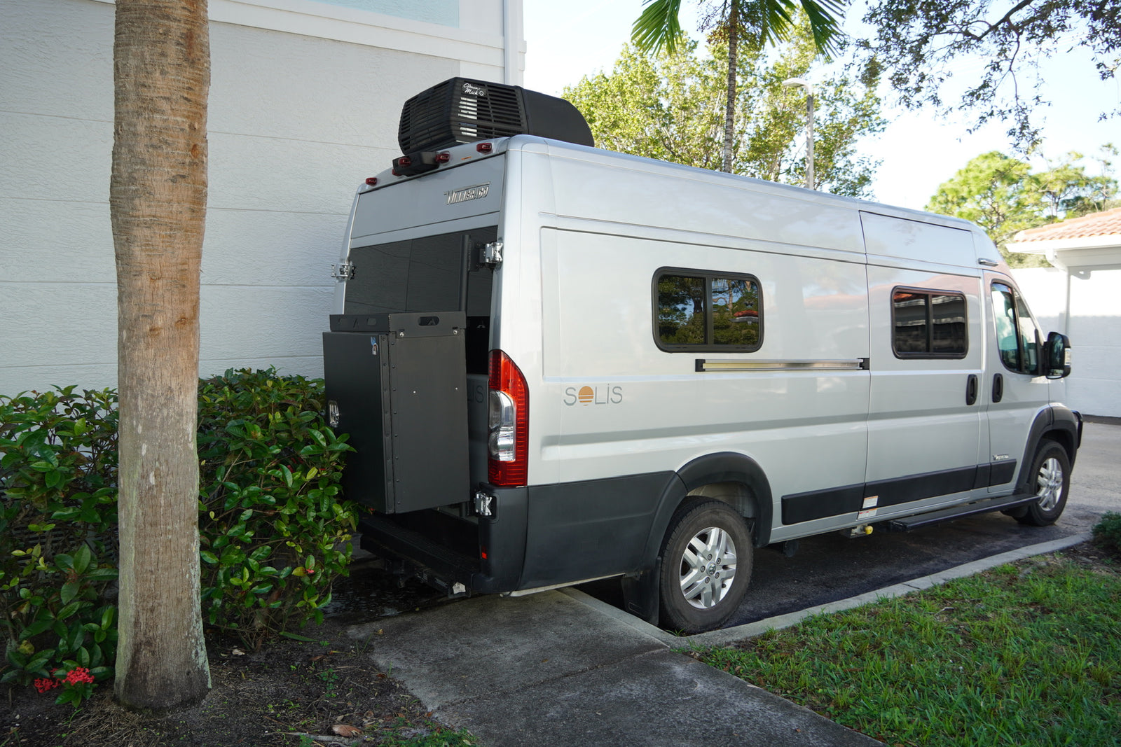 leading to a comfortable bed.|Inside this RV rental: quilted seats