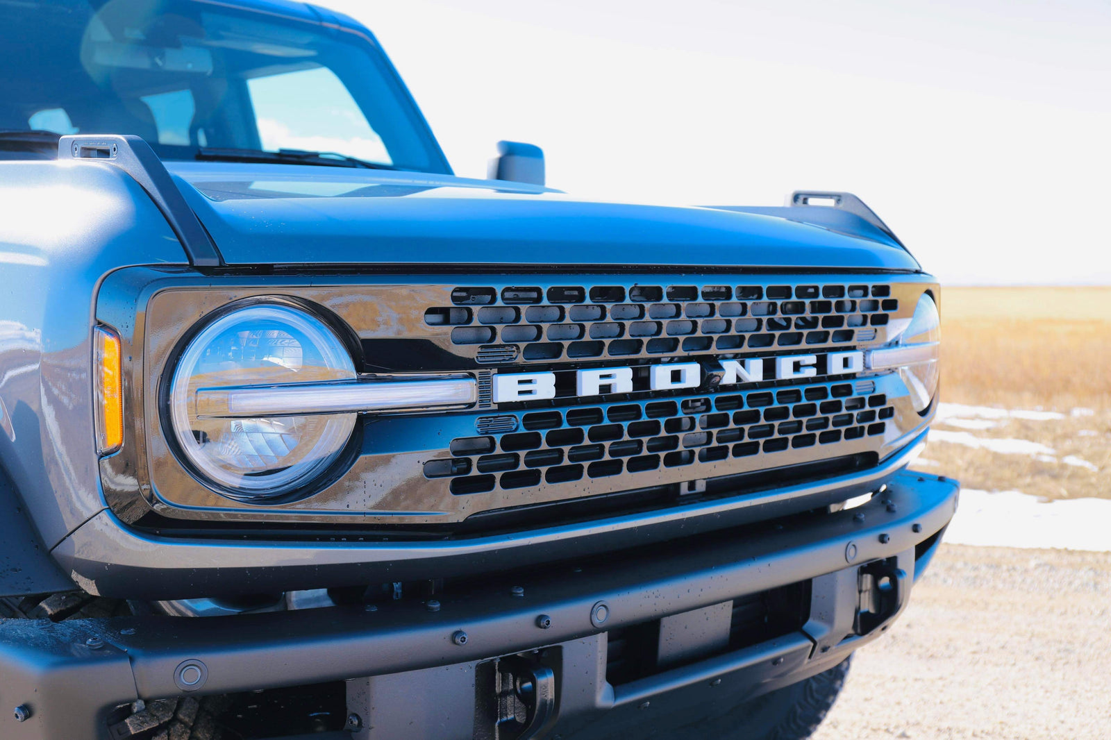 Front view of a Ford Bronco, an off-road SUV ready for adventure. Perfect for your rv rental getaway.