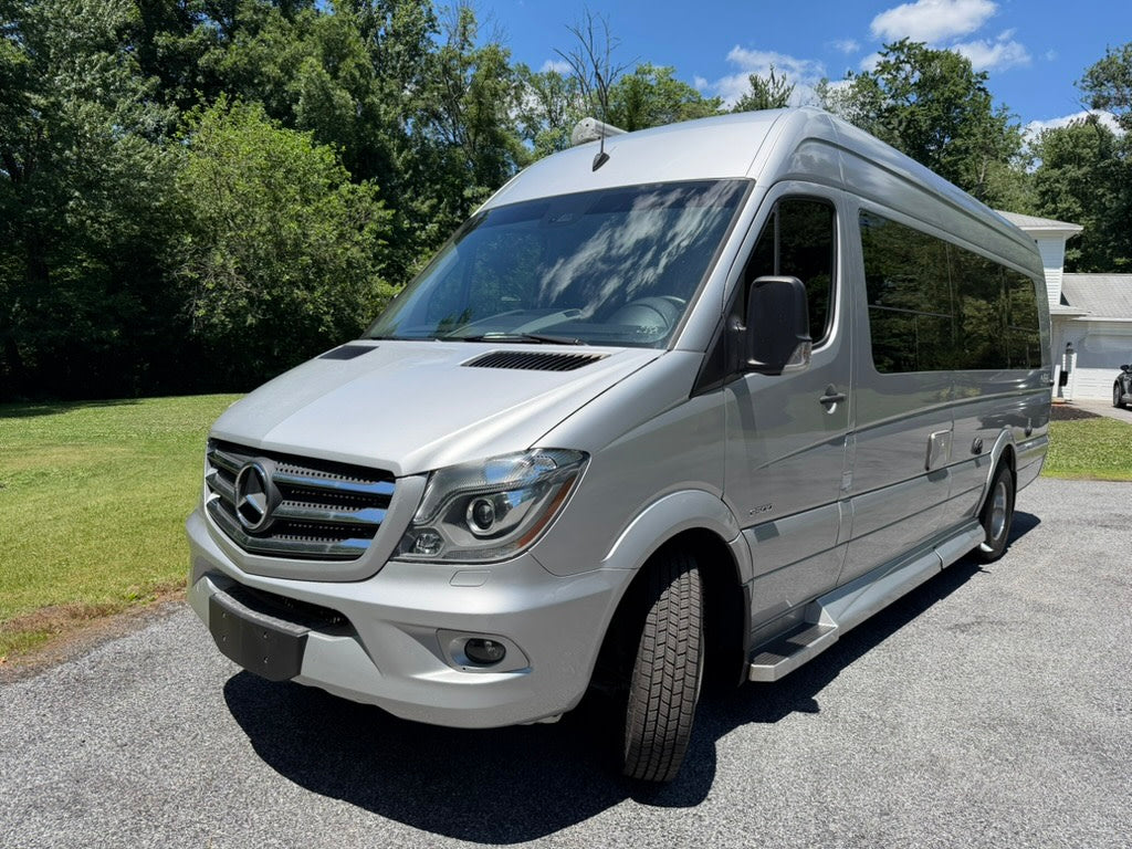 Silver Mercedes-Benz Sprinter camper van for rv rental