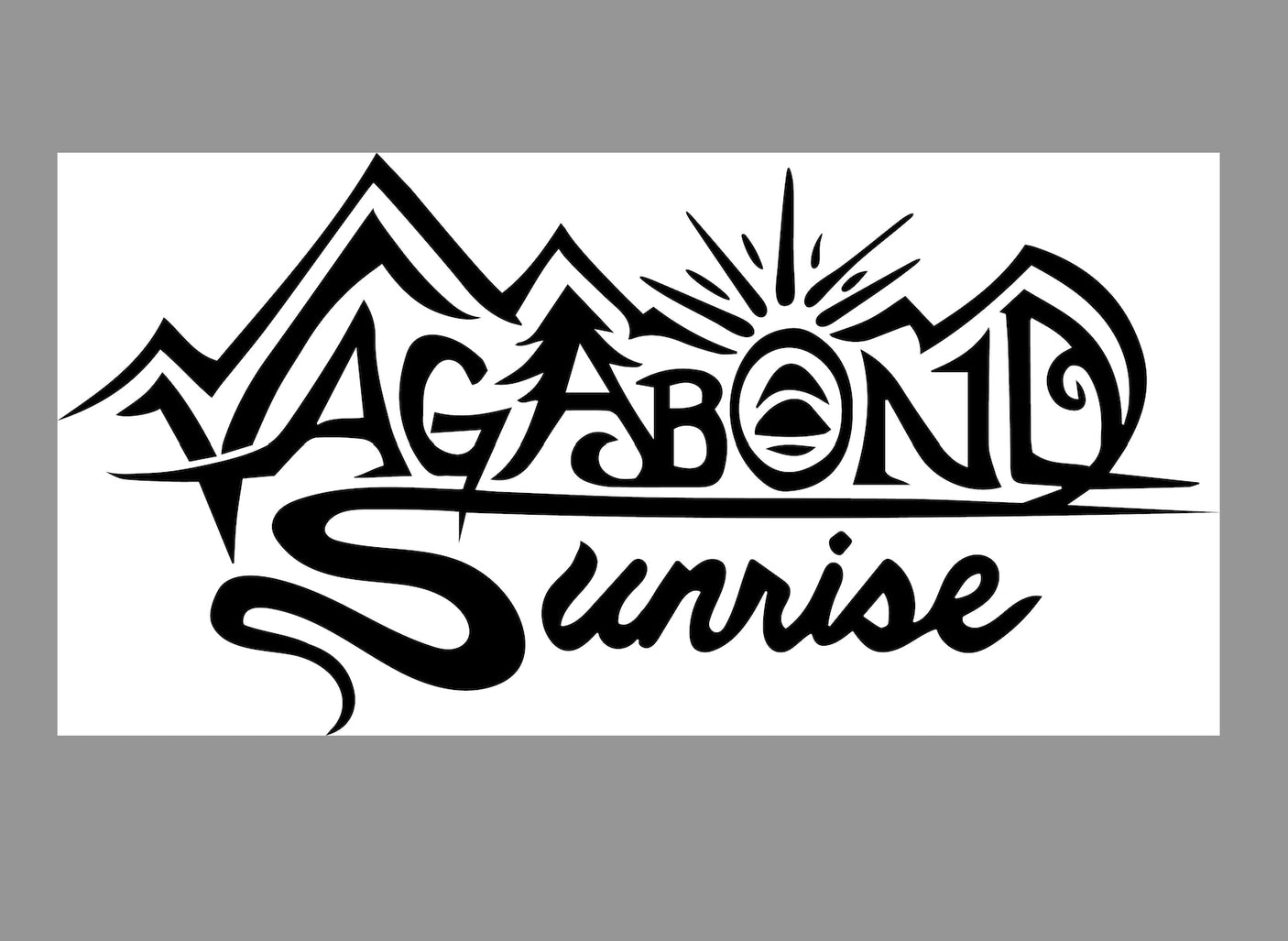 Black and white "Vagabond Sunrise" logo with mountains, tree, and sun, inspiring RV rental journeys.