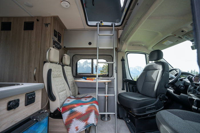 dinette area with patterned blanket