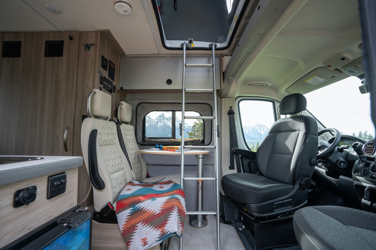 dinette area with patterned blanket