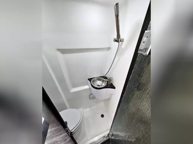 and ambient lighting for luxury comfort.|This RV rental's modern kitchenette features a speckled countertop