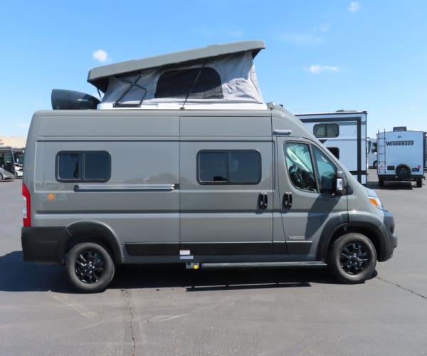 perfect for camper van adventures on the road.|RV rental 59P camper van floor plan. Features Murphy bed