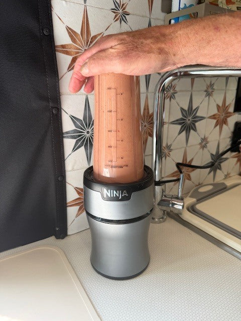 A Ninja Personal Blender making a fresh smoothie! Available upon request with an additional charge. Need shore power or the generator to use.