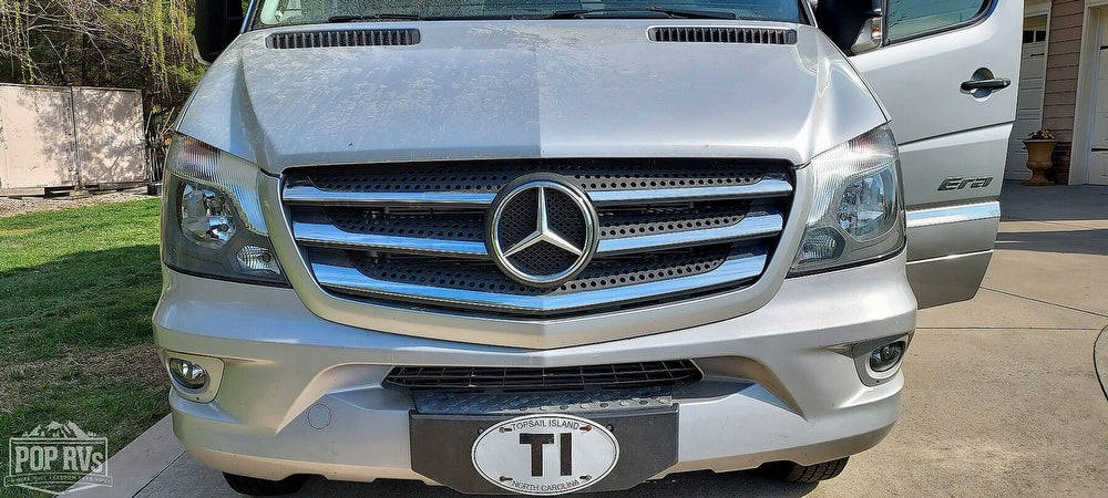 Front of silver Mercedes-Benz Sprinter RV (Winnebago Era), great for an RV rental adventure.