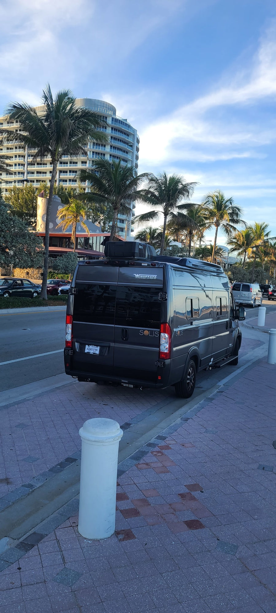 ready for beach adventures under sunny skies and swaying palms.|Inside an RV rental: driver's view of the modern dashboard