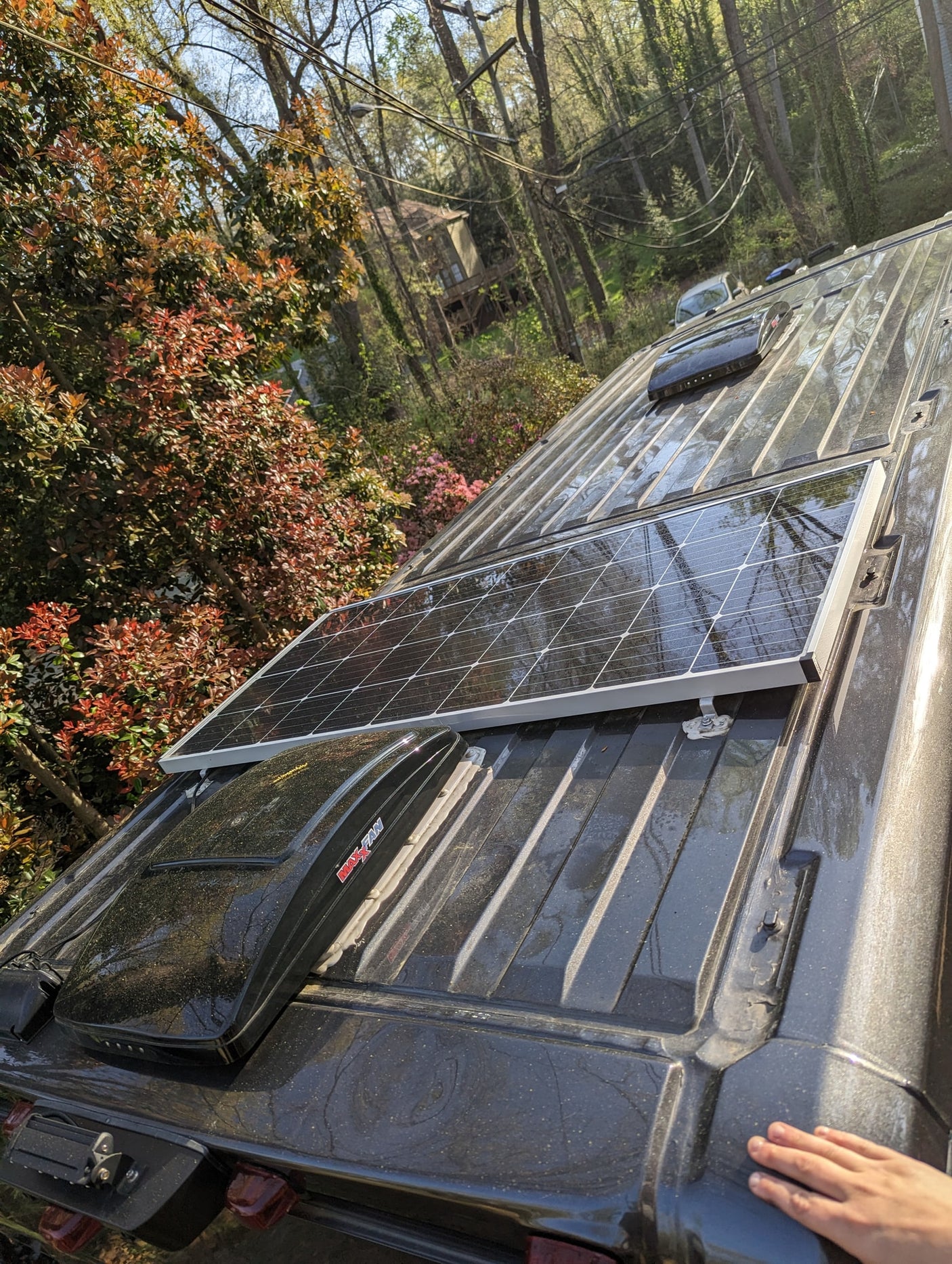 with the door open to nature.|RV rental's cozy interior: comfy bed
