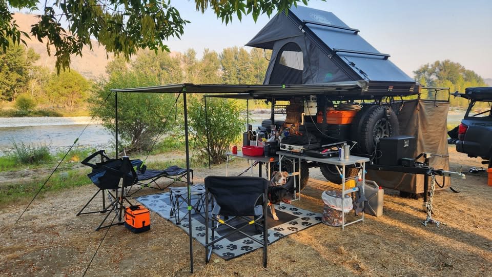 and spare tire. Ready for adventure!|This overland trailer with a rooftop tent