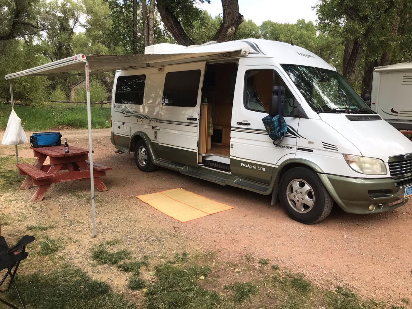 Relaxing at a dirt campsite with an RV rental