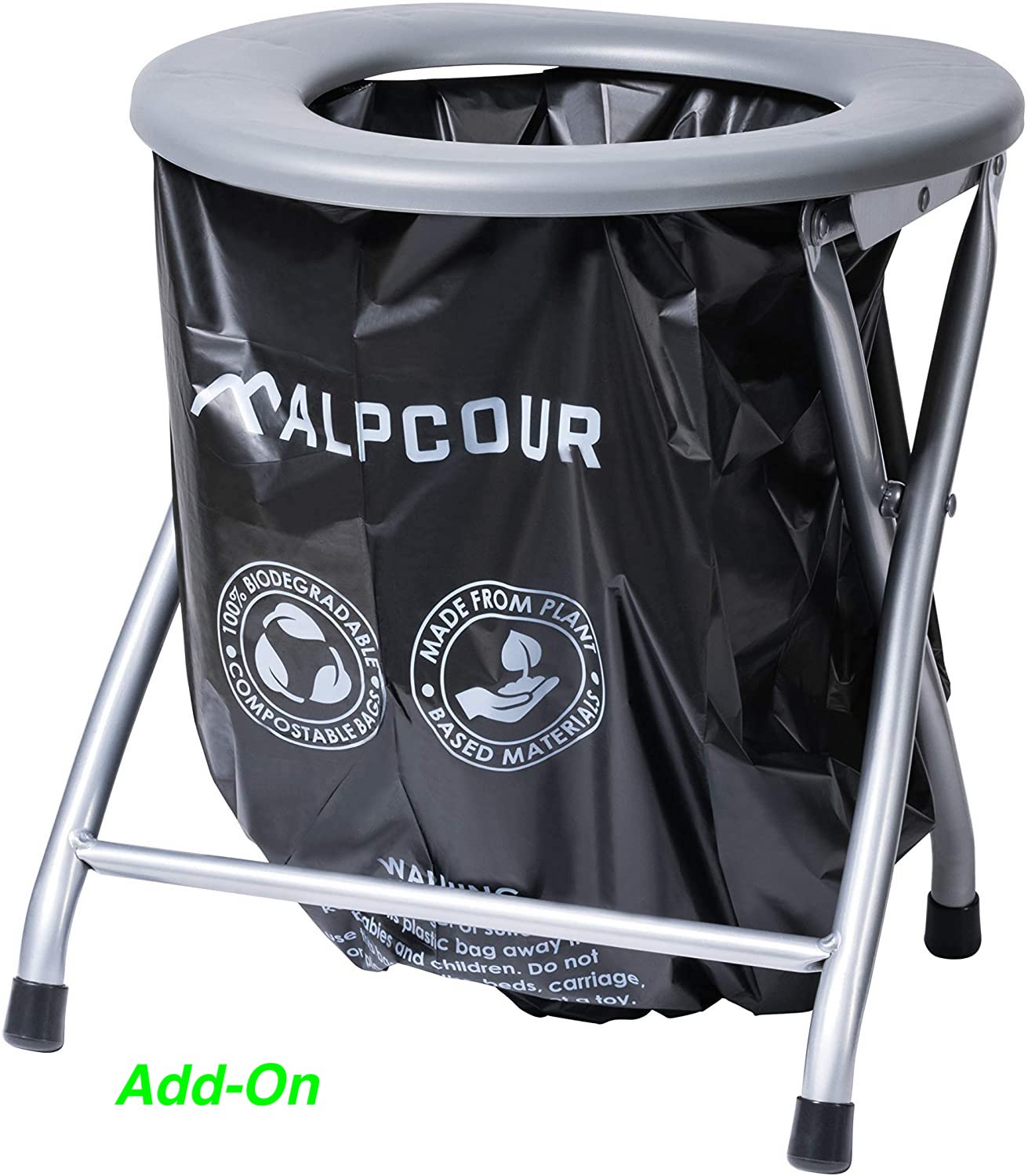Portable camping toilet with compostable bags, ideal for RV rental use or outdoor adventures.