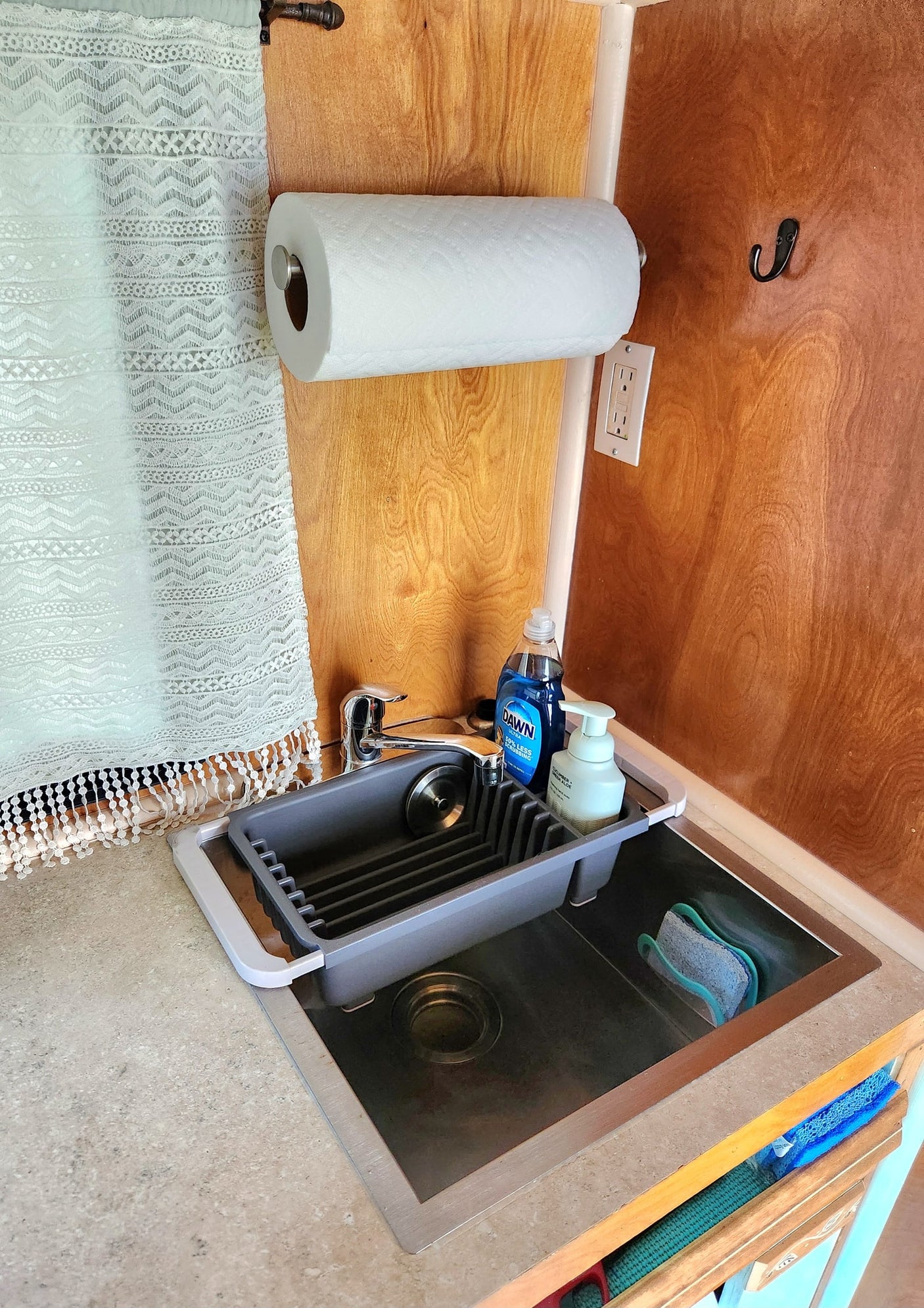 and dining area. Perfect for tiny home travel.|Cozy RV rental interior with dining area for two