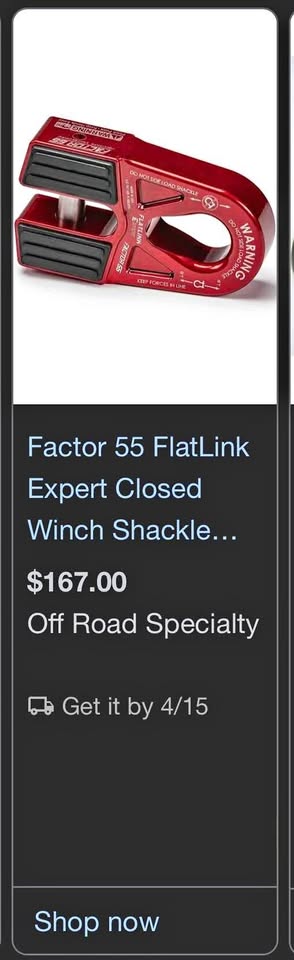 Factor 55 flat link expert closed winch shackle in Burbank, CA (photo 1) — photo 1