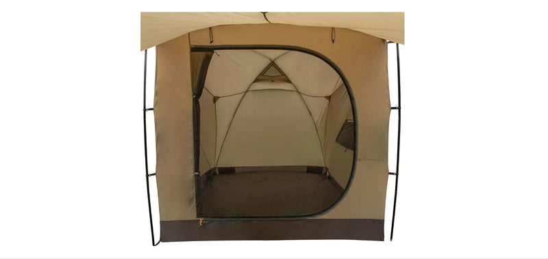 Manufacturer photo of the Slumber Shack interior showing the sleeping area floor and the large D-shaped doorway — photo 4