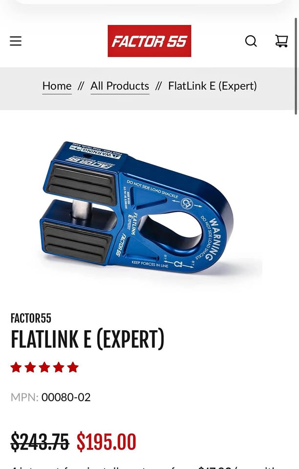 Factor 55 FlatLink Expert Foldable Winch Shackle Mount in Gilroy, CA (photo 1)