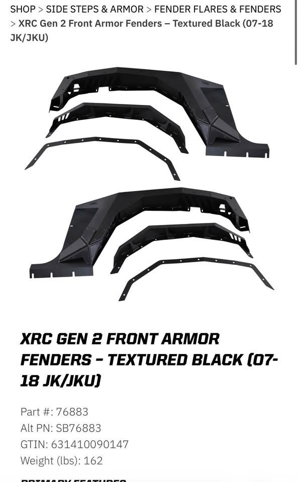 Jeep Wrangler 2007-2018 Smittybilt XRC Front Fender in Kennewick, WA (photo 1) — photo 1