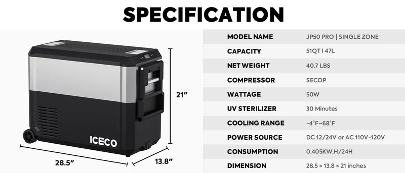 JP50 Pro Dual Zone Wheeled Car Fridge With Cover | ICECO | 50 LT — photo 17