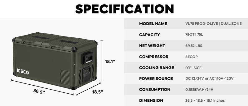 VL75ProD Olive 12V Heavy Duty Fridge Freezer | ICECO | 75 LT — photo 9