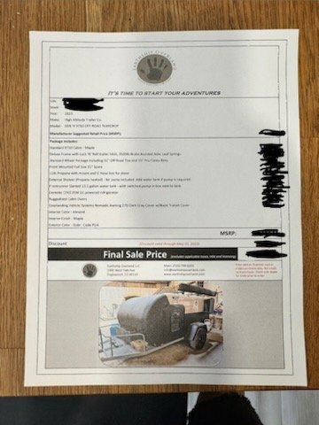 Original build sheet showing Solar and Off-Road Package inclusions
