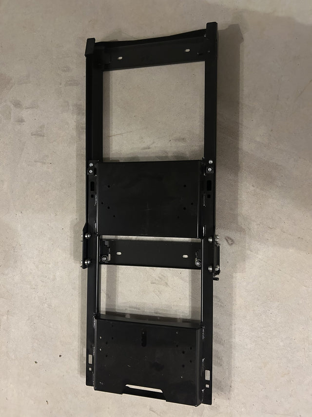 ARB Zero fridge slide, top-down view of the full black powder-coated steel slide with mounting plate and runners