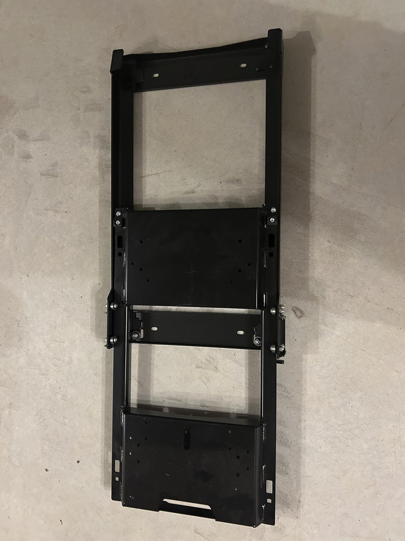 ARB Zero fridge slide, top-down view of the full black powder-coated steel slide with mounting plate and runners — photo 1