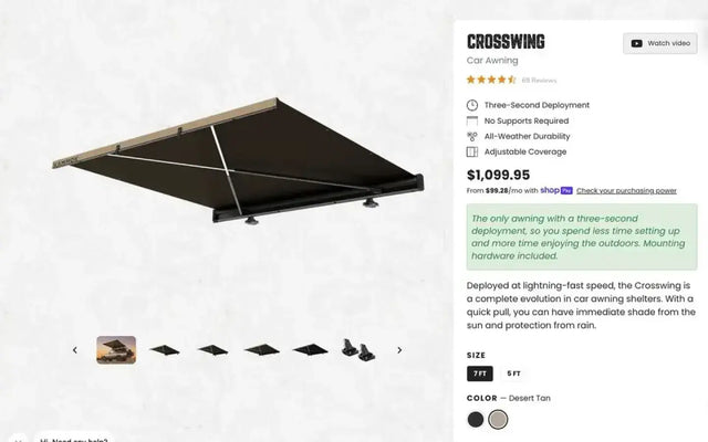 7' Kammock Crosswing Car Awning and Accessories — photo 2