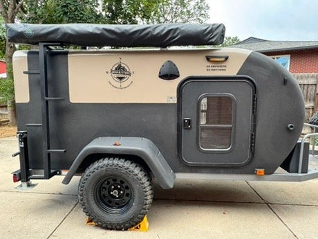 2023 High Altitude Trailers XT50 off-road trailer, full side profile with rooftop awning and all-terrain tires