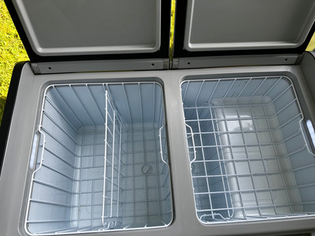 Dometic 75-liter fridge/freezer interior, empty and clean
