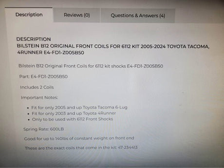 BILSTEIN front struts and springs assembled for toyota tacoma 4runer 2005-2024 good conditions in Tucson, AZ (photo 5)