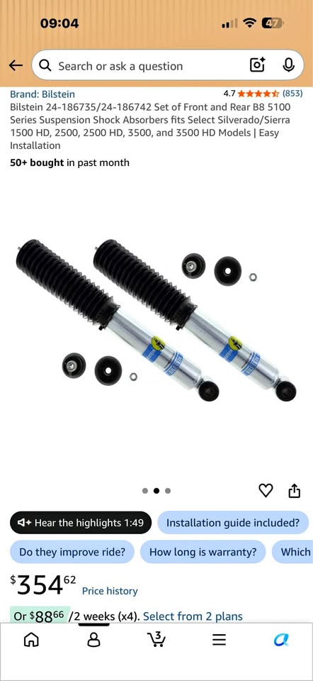 Bilstein B8 5100 Shock Set – Chevy/GMC 2500HD/3500HD – NEW in Petaluma, CA (photo 1)