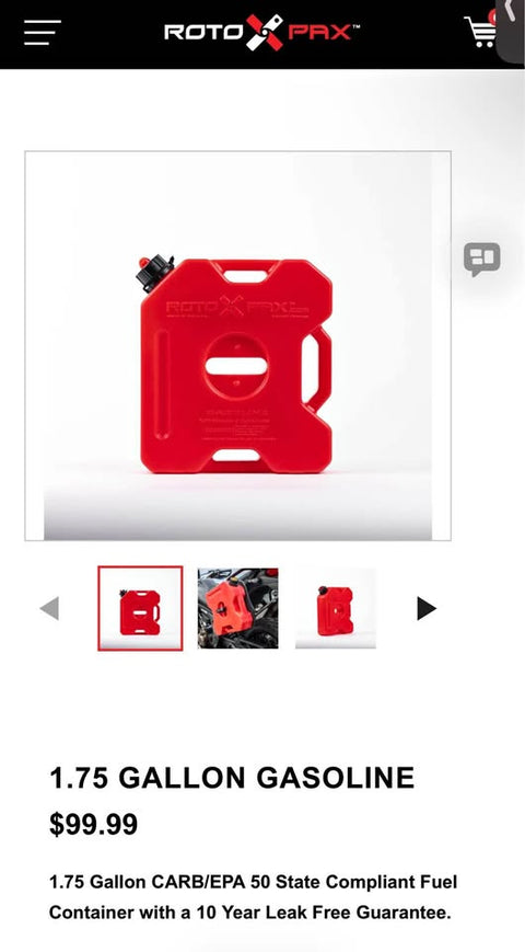 Rotopax 1.75 Gallon Fuel Pack-Jerry Can For Jeep-ATV-UTV- Polaris RZR new $99 MSRP