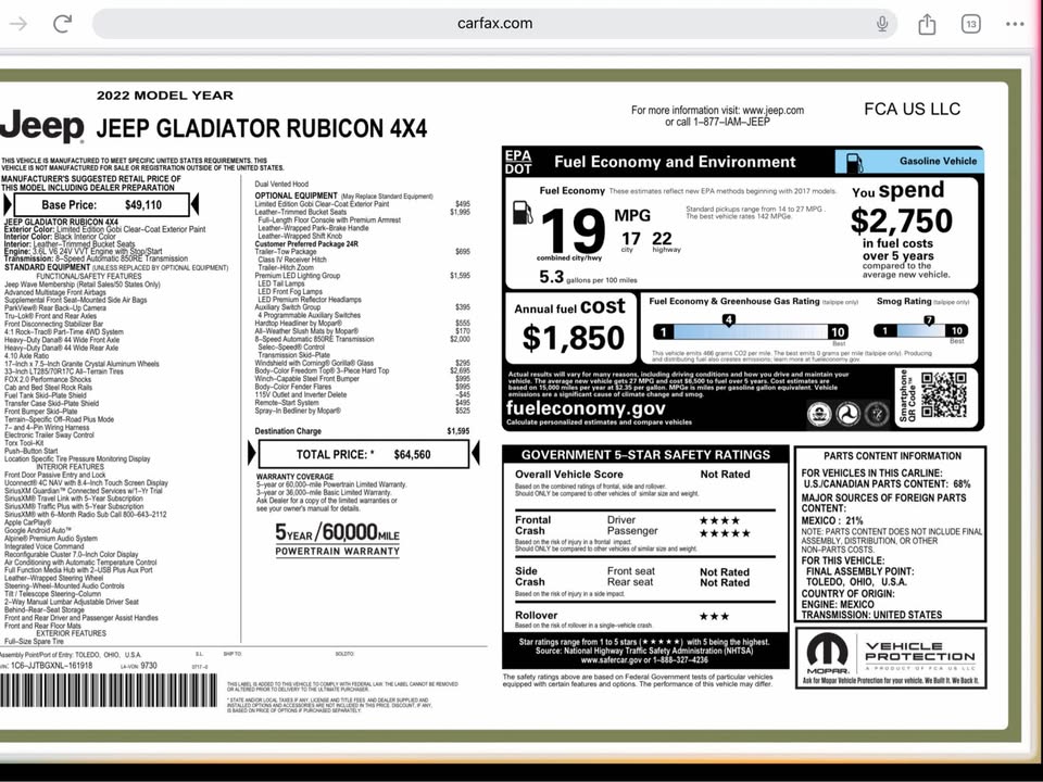 2022 Jeep Gladiator · Rubicon Pickup 4D 5 ft — photo 9