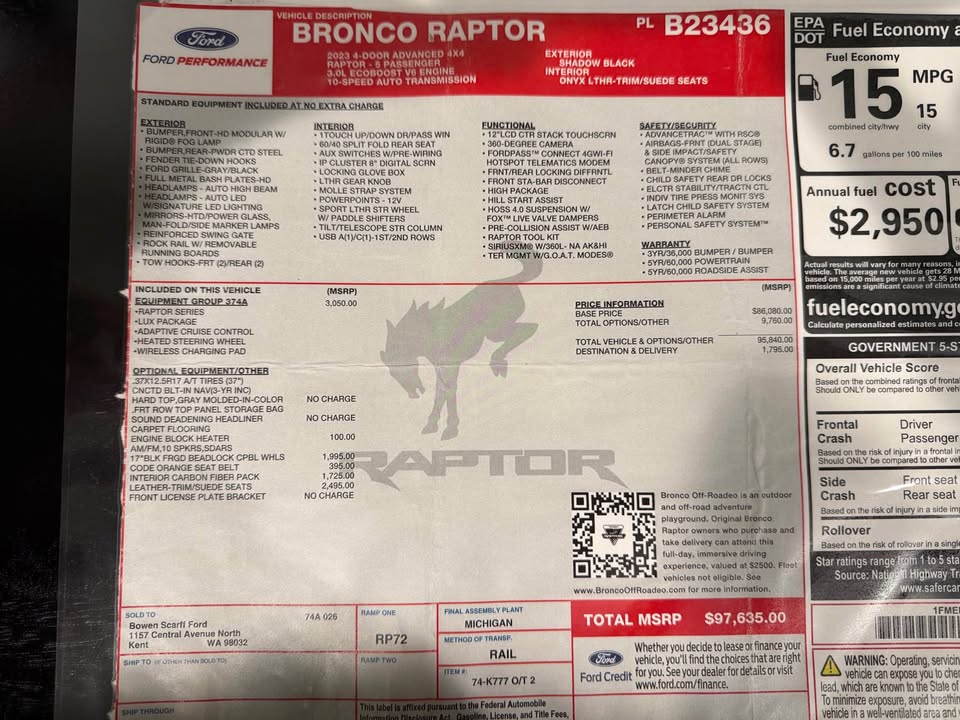 2023 Ford Bronco · Raptor Sport Utility 4D in Camano Island, WA (photo 5) — photo 5