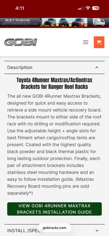 Brand New GOBI MaxTrax/Actiontrax Traction Board Mounts for Ranger Rack in Park City, UT (photo 5) — photo 5