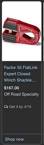 Factor 55 flat link expert closed winch shackle in Burbank, CA (photo 1)