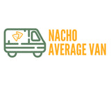 "Nacho Average Van" logo: green outlined van, orange nacho chips, and bold text. Themed RV rental.