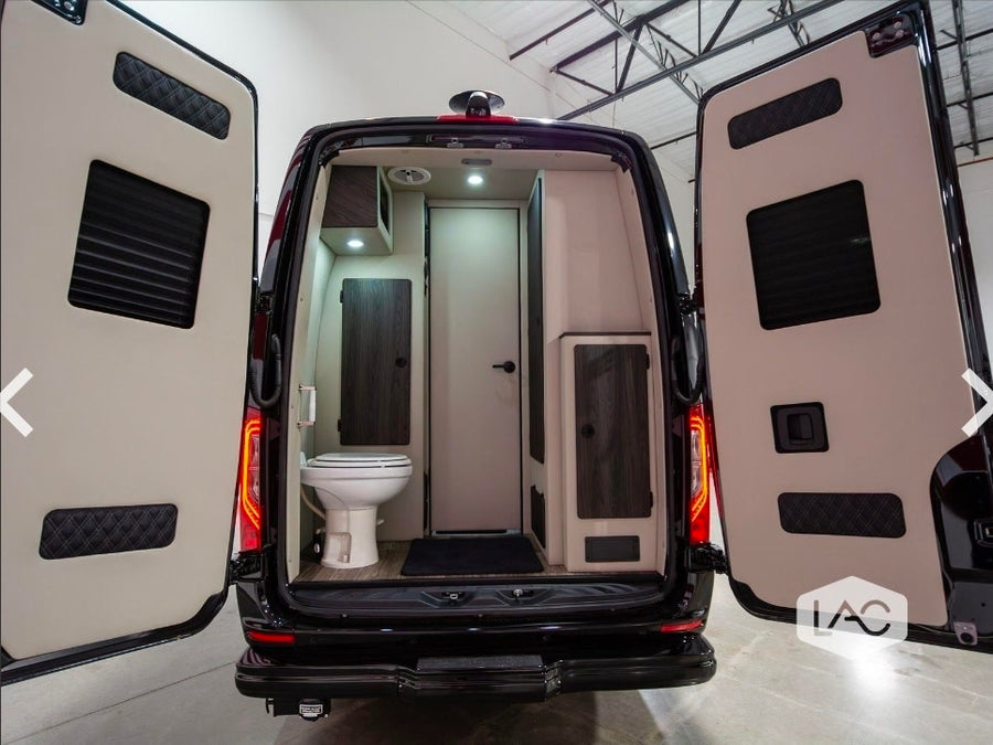  and a modern Mercedes-Benz dashboard.|Inside a premium RV rental: comfortable seating