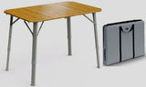 Collapsible Dometic table and carry case for RV rental trips. Adjustable, portable outdoor furniture for camping.